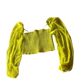 Neon Lime Green Smocked Crop Top Puff Sleeve Womens Size Large Y2K 90's baby
